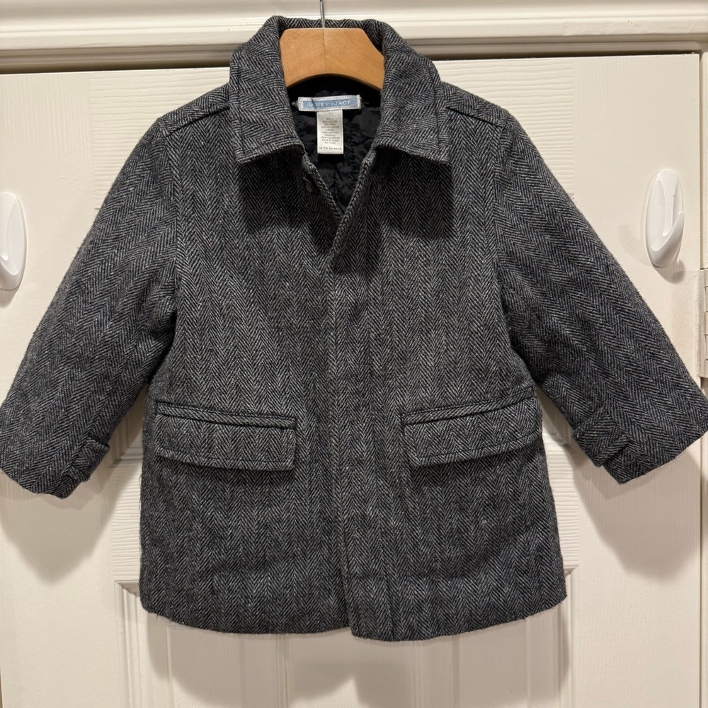 Janie and Jack Baby Boy Coat Sz 12-24mo Gray Herringbone Dress Jacket Classic